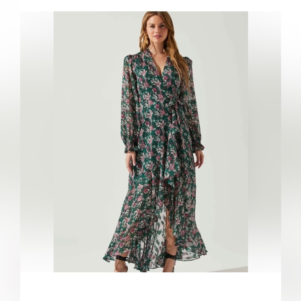 Astr the Label  Kamila Dress green floral maxi ruffle $178 summer revolve party